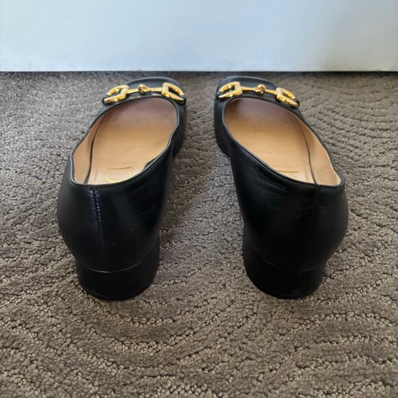 Gucci Baby Horsebit Square Toe Black Leather Block Heel Loafer Flat Pump Size 39 - Picture 5 of 12